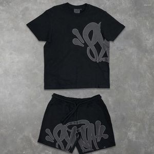 Heren tracksuits Synaworld Y2K Suit tracksuit hiphop letter afdrukken oversized korte mouwen T -shirtbroek Twee delige kleding 240408