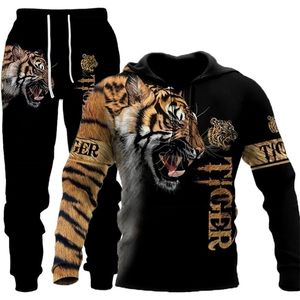 Heren trainingspakken De tijger 3D -geprinte heren sweatshirt hoodies set heren lion tracksuitpulloverjacketpants sportkleding herfst winter mannelijk pak 220909