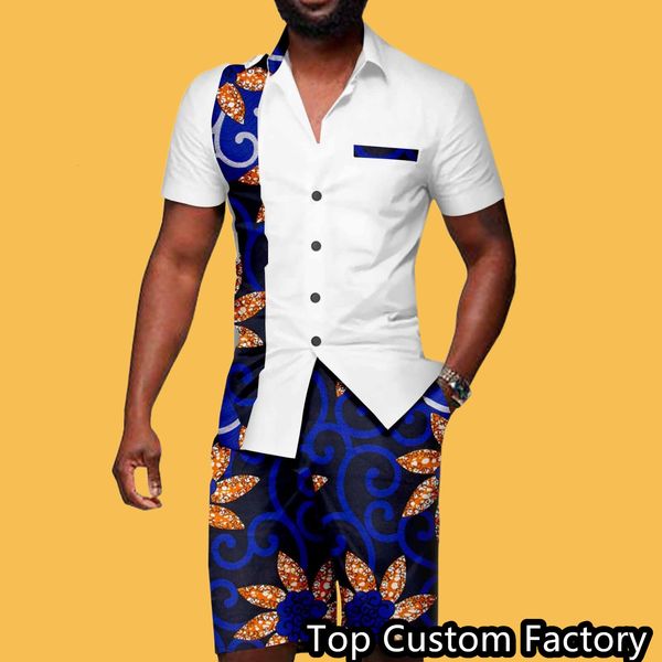 Hommes Survêtements Survêtement Africain Ethnique Style D'été À Manches Courtes Chemise 2 Pièce 3D Motif Revers Casual Rue Vêtements 230718