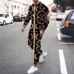 Heren tracksuits Tracksuit Set Men 2 -delige herenkledingpak Ice Silk Summer Streetwear 3d Luxe Vintage Long Sleeve Gedrukte man Sportswea 220906