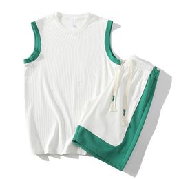 Heren tracksuits tracksuit zomer vrijetijdspak mouwloos patchwork kleurvest t -shirt shorts 2 -piece set Korean los 230516