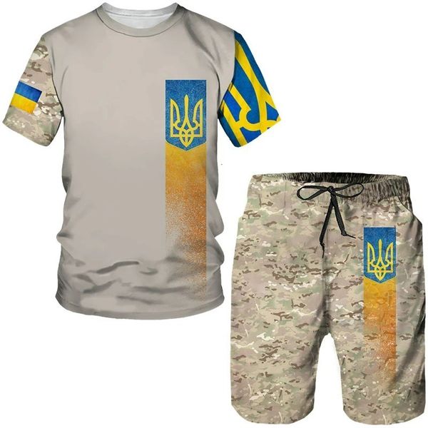 Survêtements pour hommes Camouflage ukrainien 3D T-shirts imprimés Ensembles courts Costume pour femmes Vêtements surdimensionnés Mans Sweat Femme Tshirt Tops 230627