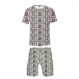 Heren tracksuits USD Dollar Money 3D Print Short Sleeve T-Shirt en Beach Shorts Two Pally Set Set Set Set Set Set Set Set Set Set Set Set Set Set Suite Tracksuit Sportswear