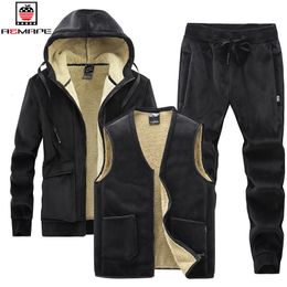 Hommes Survêtements Hiver Plus Velours Épais Agneau Cachemire Hoodiesvestspants Troispièces Ensembles Chaud Casual Laine 221124