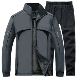 Mens Tracksuits Inverno Sportswear Set Grosso Lã Forro Jacketpants Jaqueta Com Capuz Moletom Esportes 231129