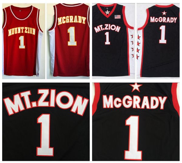 Mens Tracy McGrady # 1 T-MAC Mount Zion Christian High School Basketball Maillots MT.Zion Jersey Noir Rouge Chemises Cousues