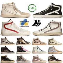 Baskets pour hommes Plat Italie Marque Slide Calfskin Flash Designer Glitter Chaussures Fabriqué à la main Mid Ball Star Upper Argent Or Vintage Plate-forme Baskets Sports Casual