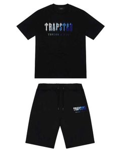 Heren Trapstar T -shirt Borduurwerk Korte mouw Outfit Chenille Tracksuit Black Cotton London Streetwear Nieuwe high -end 55es