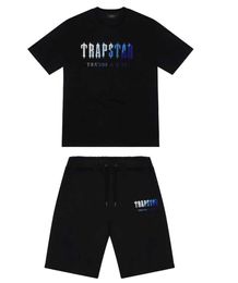 Herren Trapstar T-Shirt Kurzarm Print Outfit Chenille Trainingsanzug Schwarz Baumwolle London Streetwear Klassisches Design 99ess