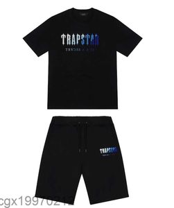 Mens Trapstar T-shirt Sinie à manches courtes à manches courtes à manches courtes Cotton Black Cotton London Streetwear S-2xl