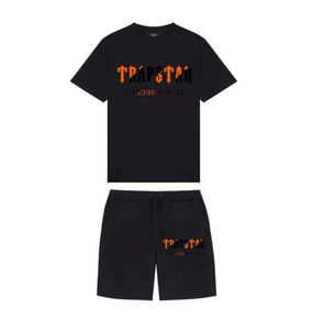 Heren Trapstar T -shirt Korte mouw Print outfit Chenille Tracksuit Black Cotton London Streetwear Advanced Design 23ess