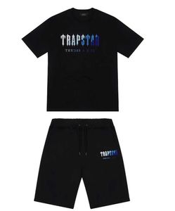 Hommes Trapstar t-shirt à manches courtes imprimé tenue Chenille survêtement noir coton londres Streetwear mouvement actuel 2023