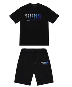 T-shirt Trapstar pour hommes, tenue imprimée à manches courtes, survêtement en Chenille, coton noir, Streetwear londonien, mode sportive, S-2XL