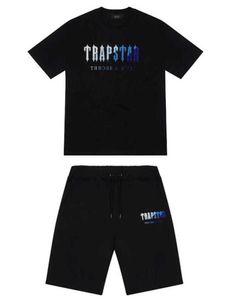 Mens Trapstar t-shirt Korte Mouw Print Outfit Chenille Trainingspak Zwart Katoen London Streetwear Getijstroom ontwerp 668ess