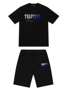 Hommes Trapstar t-shirt à manches courtes imprimé tenue Chenille survêtement noir coton Londres Streetwear conception de flux de marée 664ess