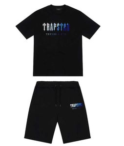 Mens Trapstar t-shirt Korte Mouw Print Outfit Chenille Trainingspak Zwart Katoen Londen Streetwear Ontwerp van motion 669ess