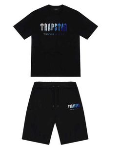 Mens Trapstar t-shirt Korte Mouw Print Outfit Chenille Trainingspak Zwart Katoen Londen Streetwear Ontwerp van motion 690ess