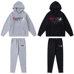 Mens Trapstars trainingspakken trui broek set designer hoodie straat sweatshirts kwaliteit sportpak borduren pluche letter decoratie dikke Hoodies mannen broek