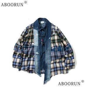 Trench Coats Mens Aboorun Vintage Tao Robe Jacket Hi Street Street Plaid Patchwork Cardigan manteau pour mâle 230925 Drop Delivery Apparel Dhtnf