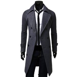 Mens Trench Coats High Quality Fashion Long Brand Autumn Jacket SelfCultivation Solid Color DoubleBreasted 220829