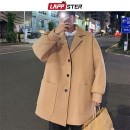 Gabardinas para hombre LAPPSTER Hombres Moda coreana Gabardina de lana Abrigo para hombre Ropa informal japonesa Abrigo de invierno Harajuku Chaquetas caqui Abrigos 220829