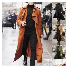 Trench-Coats pour hommes, pardessus Vintage, veste à Double boutonnage, Business, noir, Long, solide, manteau coupe-vent, vêtements d'extérieur, livraison directe