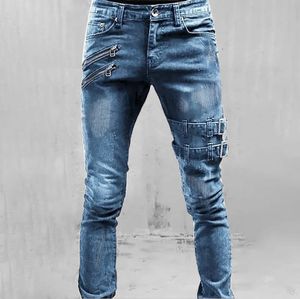 Pantalons pour hommes taille moyenne coupe ajustée jean déchiré décontracté jambe droite pour Man1fashionable vente vêtements 240227