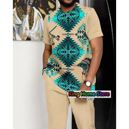Pantalon pour hommes combinaison 2 pièces set mode african ethnicité africaine streetwear à manches courtes pantalon long pantalon masculin vêtements tenues 240419