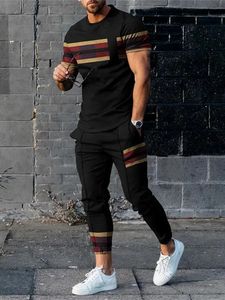 Pantalon de survêtement pour hommes, ensemble 2 pièces, vêtements de sport à la mode, Streetwear d'été, t-shirt à manches courtes, pantalon long, vêtements masculins, 240119