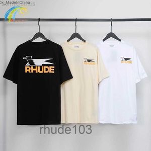 T-shirts pour hommes 2024 Été Printemps Mode Streetwear Swallow Print Rhude T-shirts Hommes Femmes 1 Coton Abricot Noir Blanc Tee Top Gerj 8tbp P4gy Ewdw Rf 0yuf