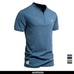 T-shirts pour hommes AIOPESON 100% coton T-shirt Couleur unie Casual Vneck Zipper T-shirt pour l'été de haute qualité Marque Tops Tees 230516