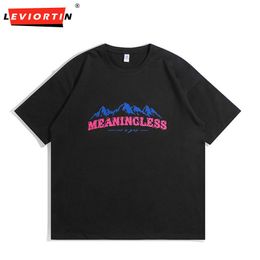 Hommes TShirts marque de mode américaine à manches courtes T-shirt montagne en plein air ample grande goutte épaule demi manches couple bas chemise 230411