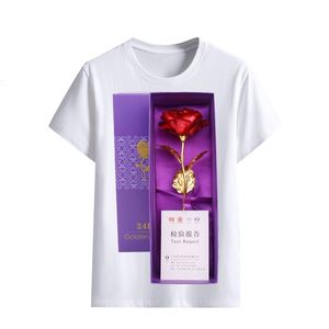T-shirts pour hommes, fleurs artificielles, Rose en or 24 carats, avec boîte, cadeau de la saint-valentin, feuille d'aluminium, décoration de maison, fausses Roses, 230404