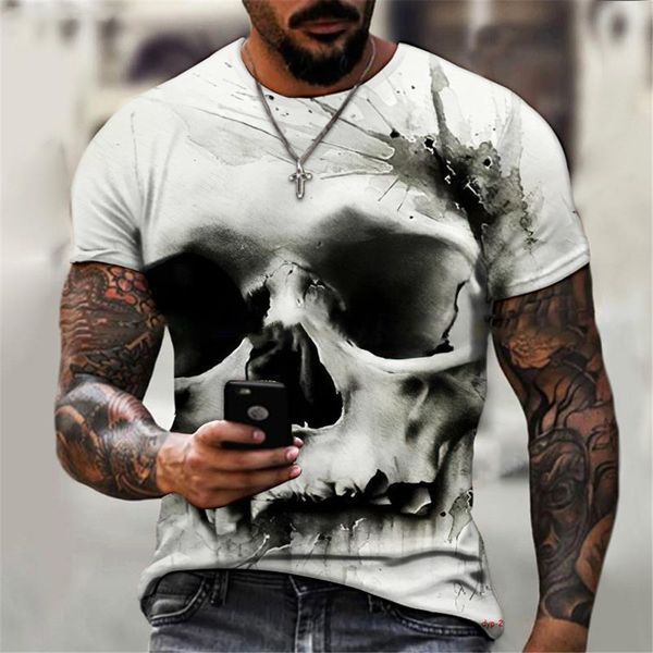 T-shirts pour hommes Chemise de crâne noir Hommes Punk Chemise squelette Rock Gun Chemises bleues Chemise imprimée en 3D Vintage Gothic Vêtements Summer ops 230404