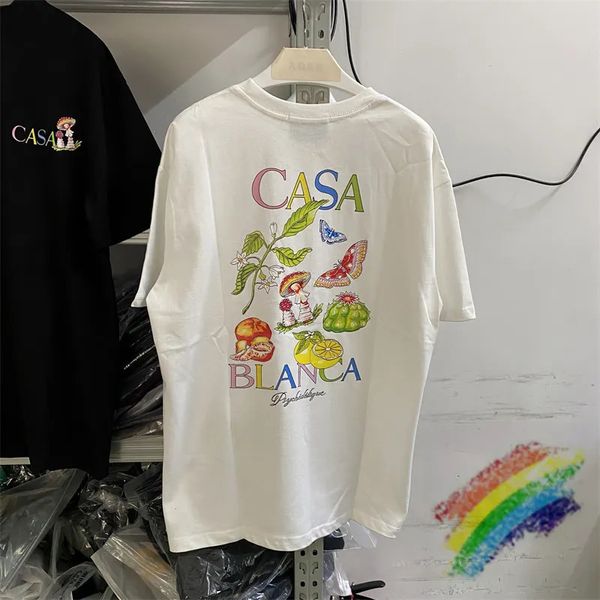 T-shirts pour hommes et femmes, Casablanca, fruits, champignons, papillons, étiquettes intérieures, 231007
