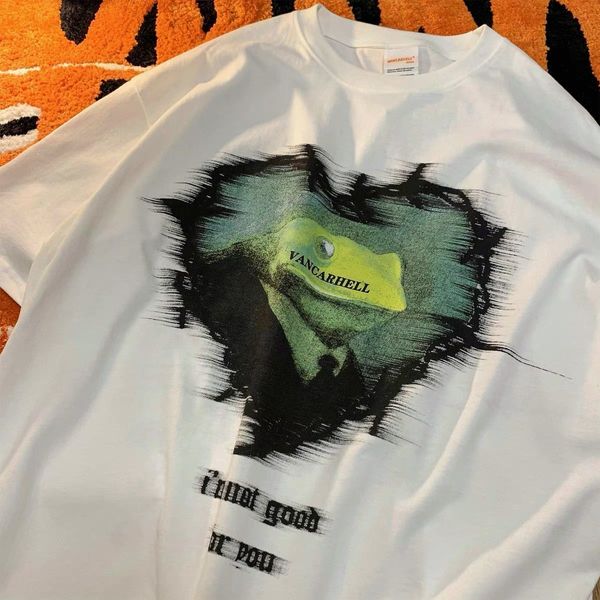 Hommes TShirts Coton Rétro Grenouille Imprimer T-shirt Été Américain Harajuku personnalité Hip Hop Hommes et Femmes streetwear Surdimensionné Y2K Tops 230712