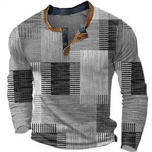 Tshirts pour hommes coton t-shirt graphique de couleur bloc imprimé henley apparition surdimensionnée extérieure à manches longues décontractées