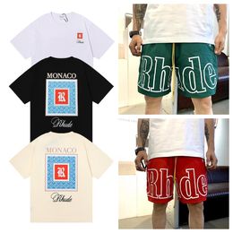 Rhude Mens T-shirt Shorts Haute qualité Tess Designer Casual Mode Manches courtes Europe Amérique Hommes Femmes Col rond T-shirts et court US Taille S-3XL