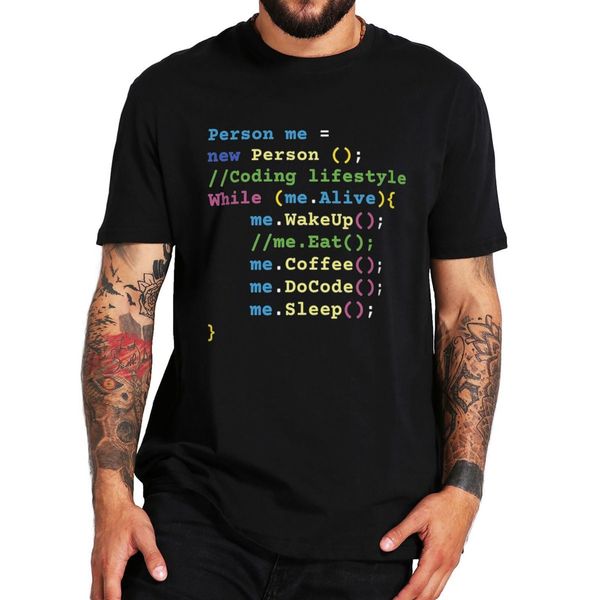 Herren-T-Shirts, lustiges Programmierer-T-Shirt, JavaScript-Codierung, Computer-Code, Geek-Geschenk, kurzärmelig, 100 % Baumwolle, Unisex, O-Ausschnitt, lässiges T-Shirt, EU-Größe 230404