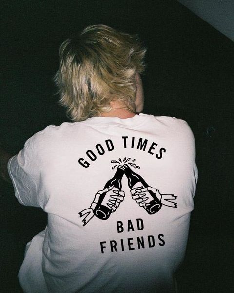 T-shirts pour hommes Good Time Bad Friends Tshirt Summer Style Outfit Esthétique Tumblr Graphic Tees Grunge Quotes White Tee 230428