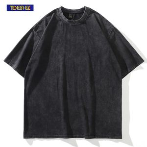 Heren T-shirts Harajuku Tshirt Geen Krimp Vervorming Gewassen Verontruste T-shirt Zomer Oversized Korte mouwen Solid Tees 230421