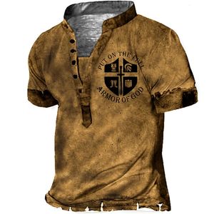 Heren T -shirts Henley Shirt T -shirt T -shirt 3D -print grafisch patroon roer plus maat stand kraag dagelijkse sport t -shirts voor man 230330