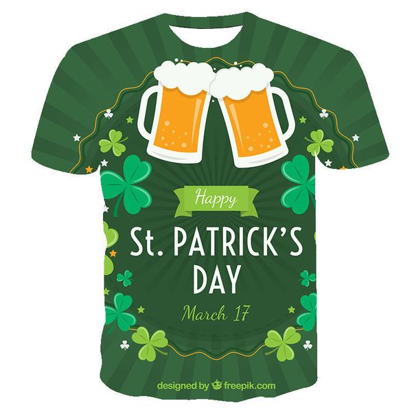 T-shirts pour hommes Irlandais St Patrick Day T-shirt pour hommes Vêtements Trèfle vert Animal Chat Impression 3D T-shirt Mode Coton Casual Oneck Homme T-shirts 230324