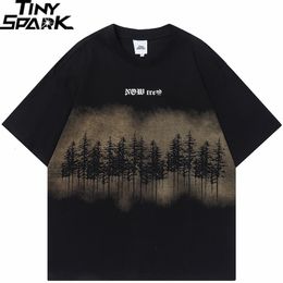 T-shirts pour hommes Hommes Streetwear T-shirt Forêt Arbre Graphique T-shirt Harajuku Hip Hop Lâche T-shirt À Manches Courtes Couverture En Coton T-shirts Noir Beige 230518