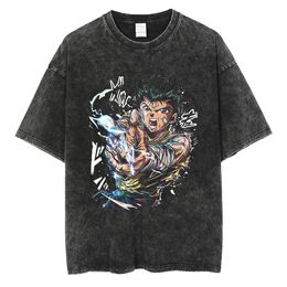 T-shirts pour hommes hommes lavé t-shirt Anime graphique t-shirt Harajuku Streetwear coton été à manches courtes t-shirts 230310
