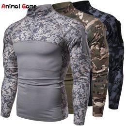 T-shirts pour hommes Camouflage militaire à manches longues t-shirt assaut à manches longues t-shirt serré haut tactique 221008