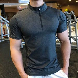 Heren T-shirts Heren nauwsluitende sport-T-shirt korte mouwen gym hardloopkleding fitness compressie sportkleding met ritssluiting wandelen reizen Rashgad sport J240330