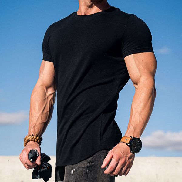 T-shirts pour hommes Muscle Fit Longline Fashion Tee à manches courtes Athletic Workout Gym Slim T-shirts pour hommes 230707