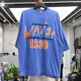 T-shirts pour hommes T-shirt surdimensionné à manches courtes avec haute torsion double couche vintage lavage à l'eau imprimé graffiti 230422