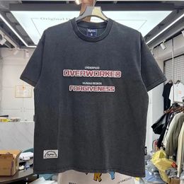 T-shirts pour hommes rétro lavage et vieux rouge broderie t-shirt à manches courtes pour hommes 230410